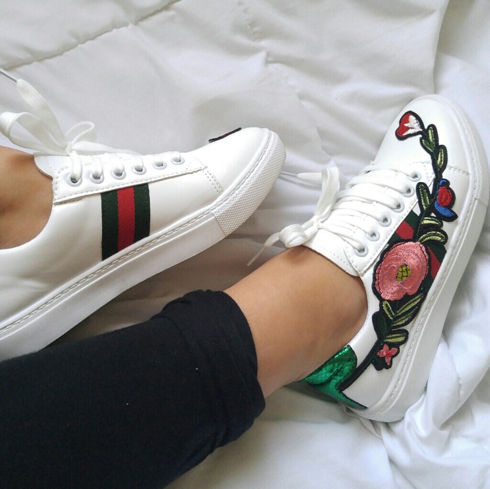 Embroidered White Tennis Shoes